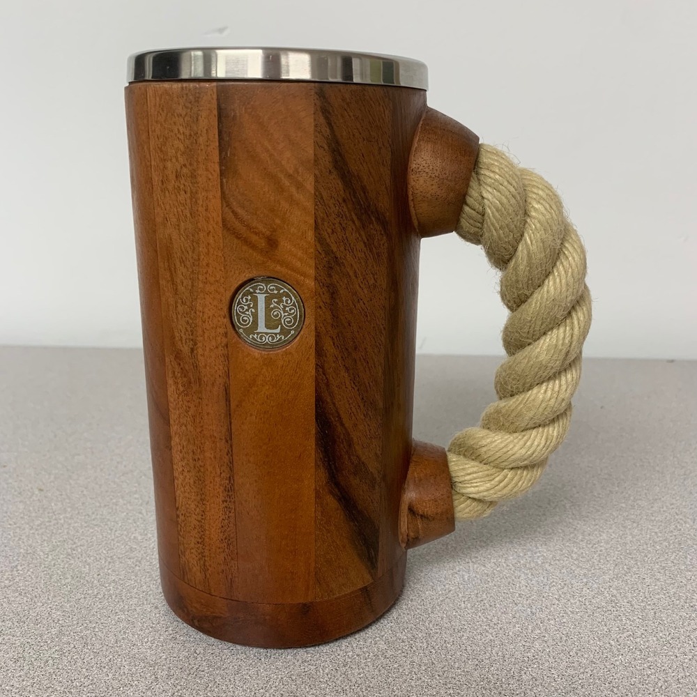 CHUUG V3 Wooden Beer Tankard Mug Rope Handle Removable Steel Core Initial L